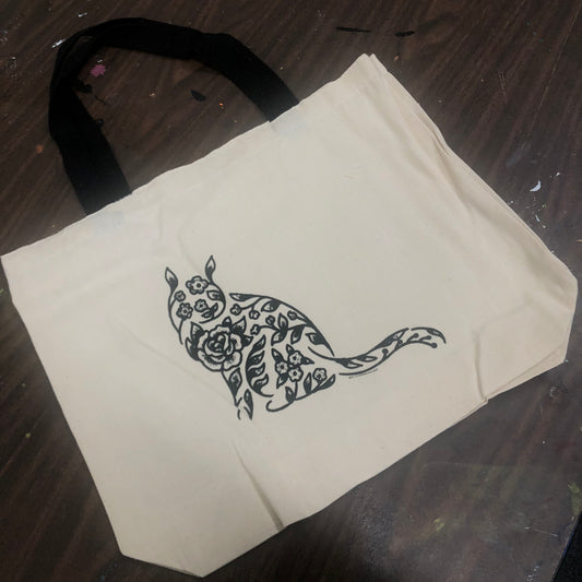 Floral Cat Tote Bag